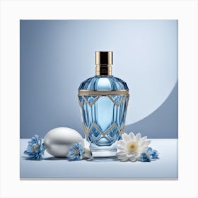 Blue Perfume Bottle And Flowers Canvas Print