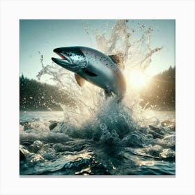 Salmon Jumping Out Of The Water Canvas Print