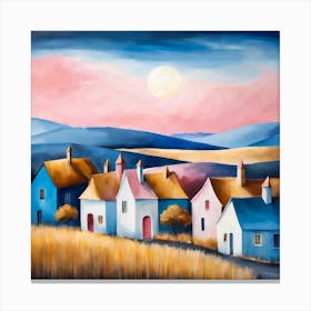 Minimalist Village Landscape Painting 5 Canvas Print