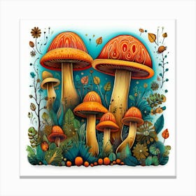 Mushrooms And Leaves 1 Canvas Print