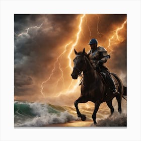 Horse And Rider Through A Storm Canvas Print
