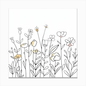 Hand Drawn Wildflowers Line Art 13 Canvas Print