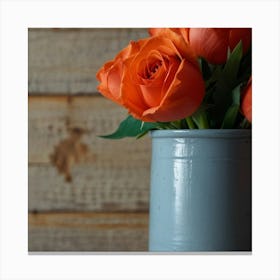 Orange Roses In A Vase Canvas Print