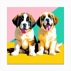 Saint Bernard Pups, This Contemporary art brings POP Art and Flat Vector Art Together, Colorful Art, Animal Art, Home Decor, Kids Room Decor, Puppy Bank - 139th Canvas Print