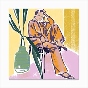 Illustration Of A Woman In Pajamas square Canvas Print