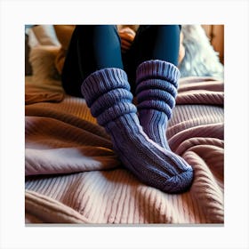 Purple Socks On A Bed Canvas Print