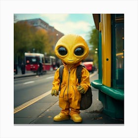 Firefly Friendly Yellow Alien Waiting At A Bus Stop 1622 (2) Canvas Print