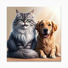 A Breathtakingly Detailed, Vibrant, And Humorous Illustration Of An Unlikely Yet Adorable Cat And Dog 2 Canvas Print