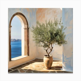Olive Tree, Appreciating The View Of The Mediterranean (I) Canvas Print