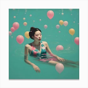 Asian Girl Floating In Water Canvas Print