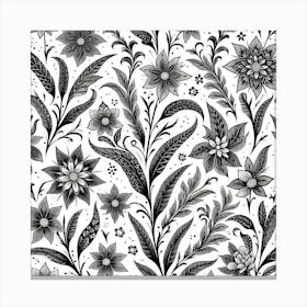 Batik, Black And White Floral Pattern 2 Canvas Print