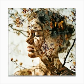 Double Exposure Captures Tree Branches Interwoven Seamlessly Among Dried Flowers Brought To Life In 461029949 Canvas Print