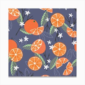 Orange Pattern With Florals And Branches On Purple Square Canvas Print