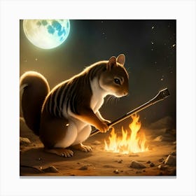 Squirrel With A Stick Canvas Print