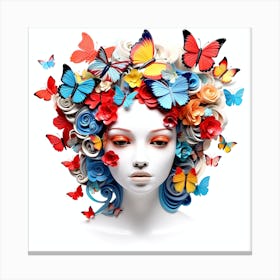 Beautiful Woman With Butterflies On Her Head Canvas Print