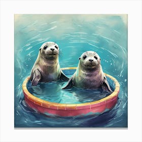 Two Seals In A Pool Canvas Print