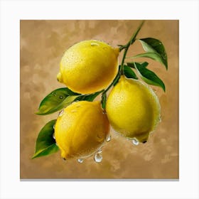 Three Lemons On A Branch Canvas Print