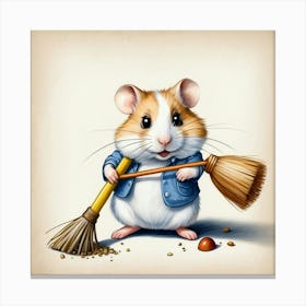 Hamster With Broom 4 Canvas Print