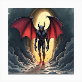 Demon Emerging From Dark Portal, Watercolor, Colorful Tones 1 Canvas Print