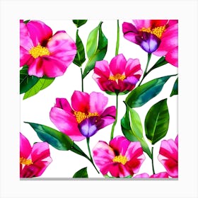 Seamless Pattern With Pink Flowers Canvas Print