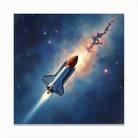 Space Shuttle In A Watercolor Peaceful Star Nebula 1 Canvas Print