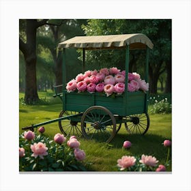 Peony Cart In The Park Canvas Print