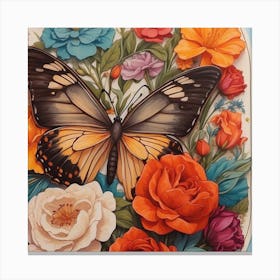 Butterfly And Roses Canvas Print