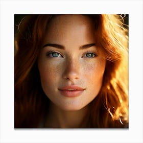 Close Up Portrait Woman Showcasing Detailed Facial Features Soft Focus On Background Freckles Cau 17019503 (2) Canvas Print