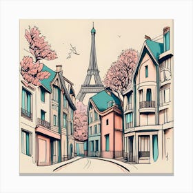 Paris Street With Eiffel Tower Canvas Print