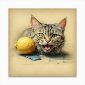 Cat With Lemon Canvas Print