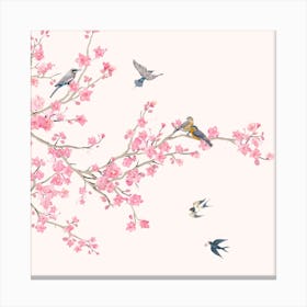 Birds And Cherry Blossoms Canvas Print