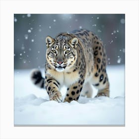 A Graceful Snow Leopard Prowling Through The Snow 1 Canvas Print