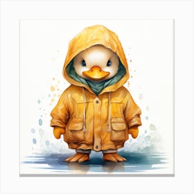 Watercolour Cartoon Duck In A Hoodie 1 Canvas Print