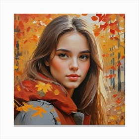 Photo Beautiful Girl Looking At Camera In Autumn 1 Canvas Print