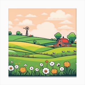 Cartoon Farm Landscape Canvas Print