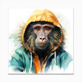 Watercolour Cartoon Baboon In A Hoodie 3 Canvas Print