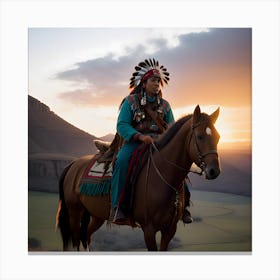 Indian Man On Horseback 4 Canvas Print
