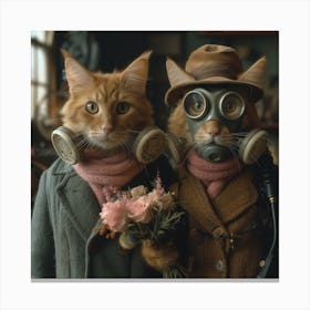 Two Cats In Gas Masks Canvas Print