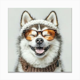 Husky Dog Wearing Glasses Canvas Print