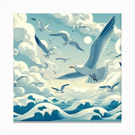 Seagulls Flying Over The Ocean Canvas Print