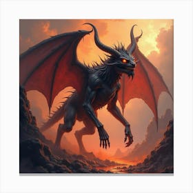 Demon With Fiery Eyes In A Watercolor Hellscape 1 Canvas Print