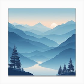 Misty mountains background in blue tone 21 Canvas Print