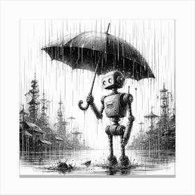 Robot In The Rain Canvas Print
