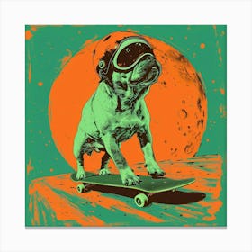 Skateboarding bulldog on the moon, lithography art print Canvas Print