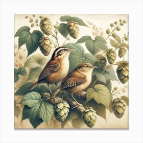Two Birds Perched On A Branch Art Print Canvas Print