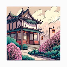 Chinese House In Spring Canvas Print