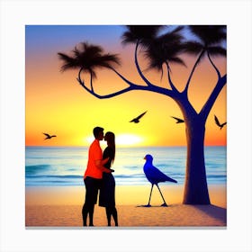 Couple Kissing On The Beach Canvas Print