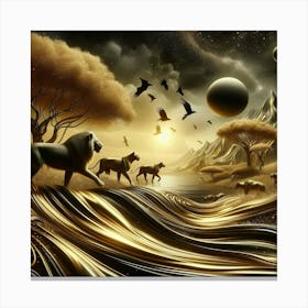 Lions In The Desert Canvas Print