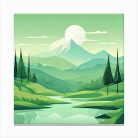 Misty mountains background in green tone 79 Canvas Print