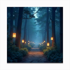 A Mystical Forest Path Glowing With Floating Lanterns 1 Canvas Print